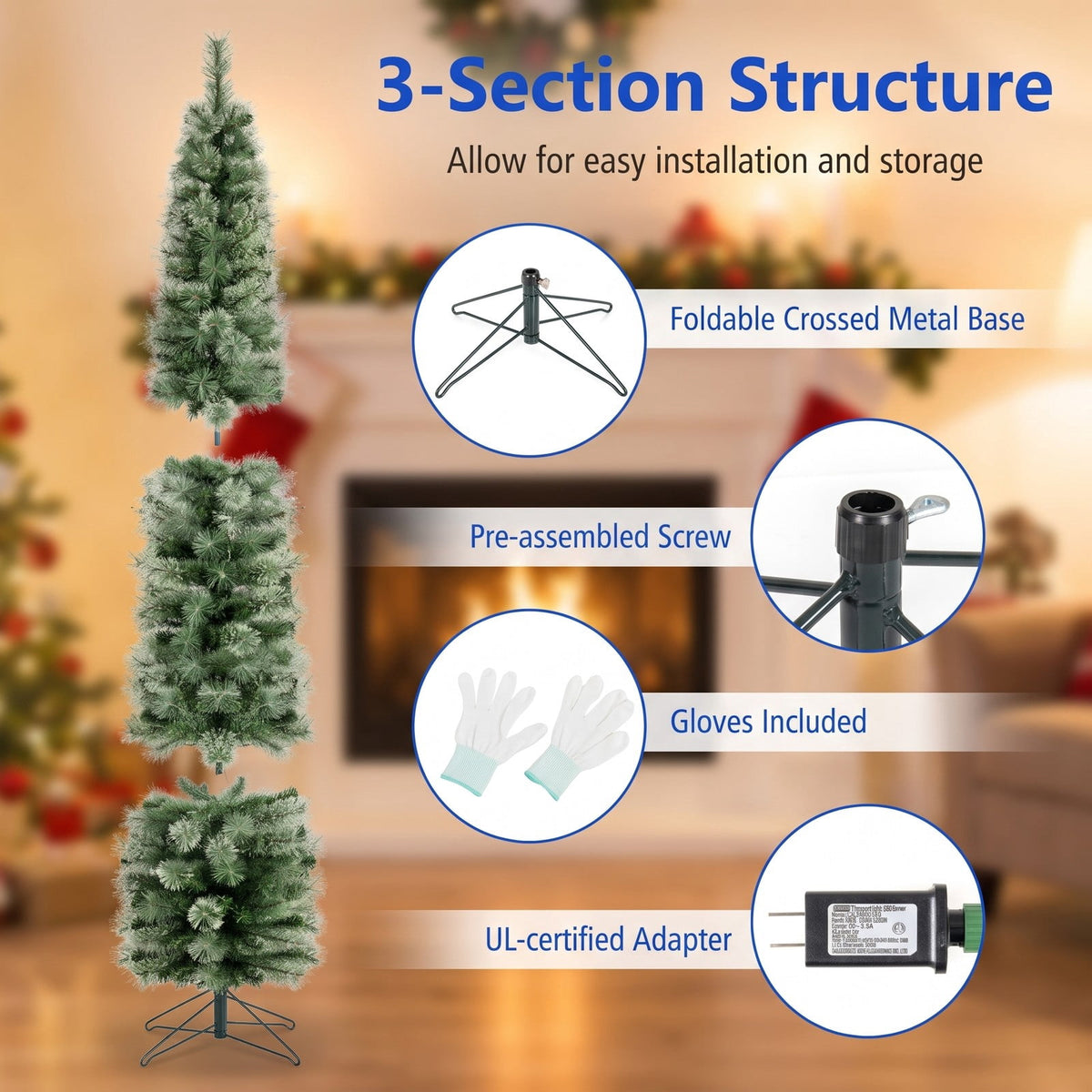 Airfind 6/7/8 FT Pre-Lit Pencil Artificial Christmas Tree with 120/150/200 LED Warm White Lights and 8 Modes, White