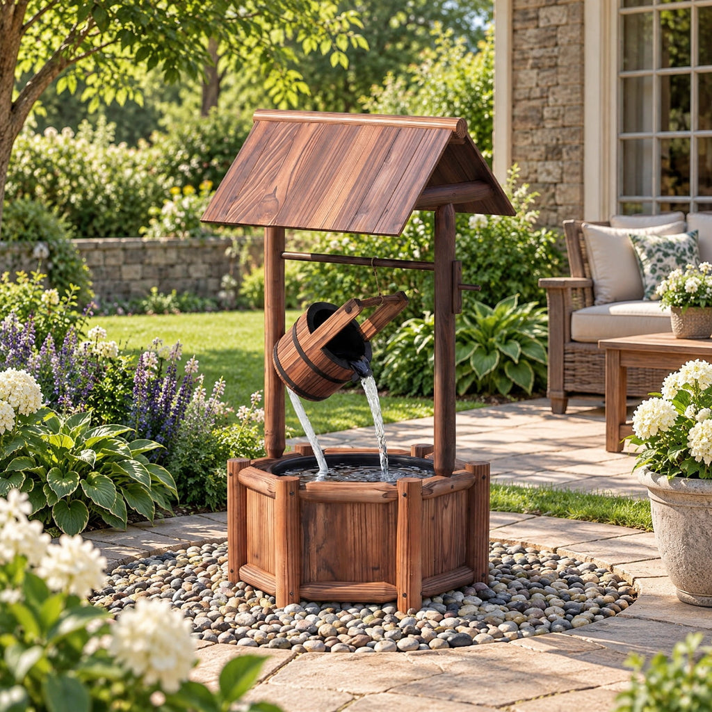 Airfind Garden Rustic Wishing Well Wooden Water Fountain with Pump, Fir Wood Frame, Product Size 24 Inch x22 Inchx 44.5 Inch (L x W x H), Unspecified