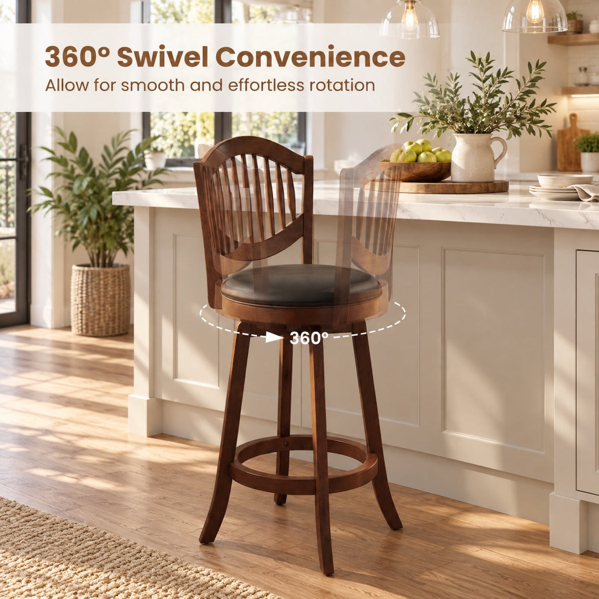 Airfind Swivel Bar Stools Set of 2 with Backrest and Wood Frame-25 Inches, 330 lbs Capacity, Rubber Wood PVC Leather Sponge Frame, Wood