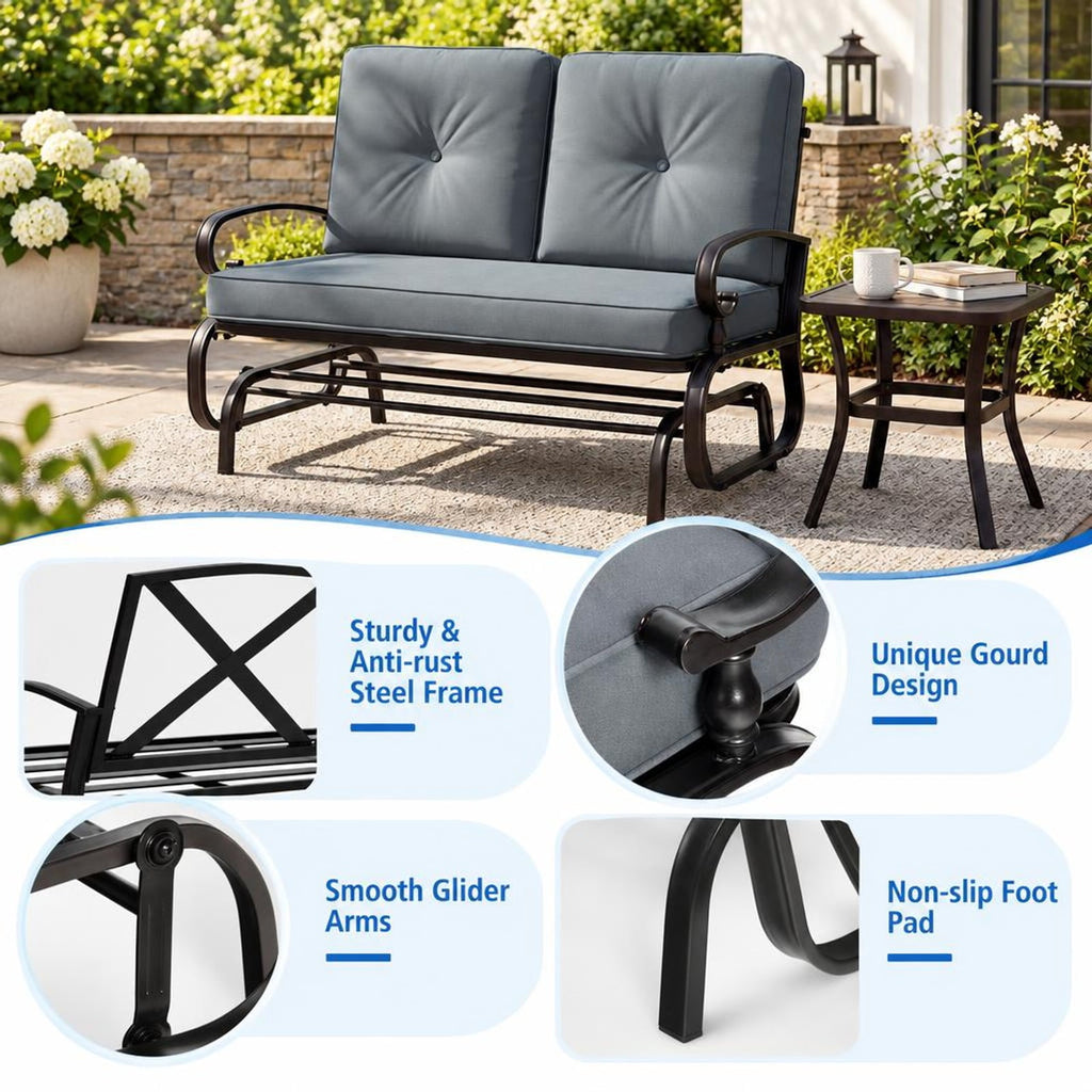 Airfind 2 Seats Outdoor Swing Glider Chair with Comfortable Cushions, 440 lbs Capacity, Steel olefin fabric foam Frame, Gray