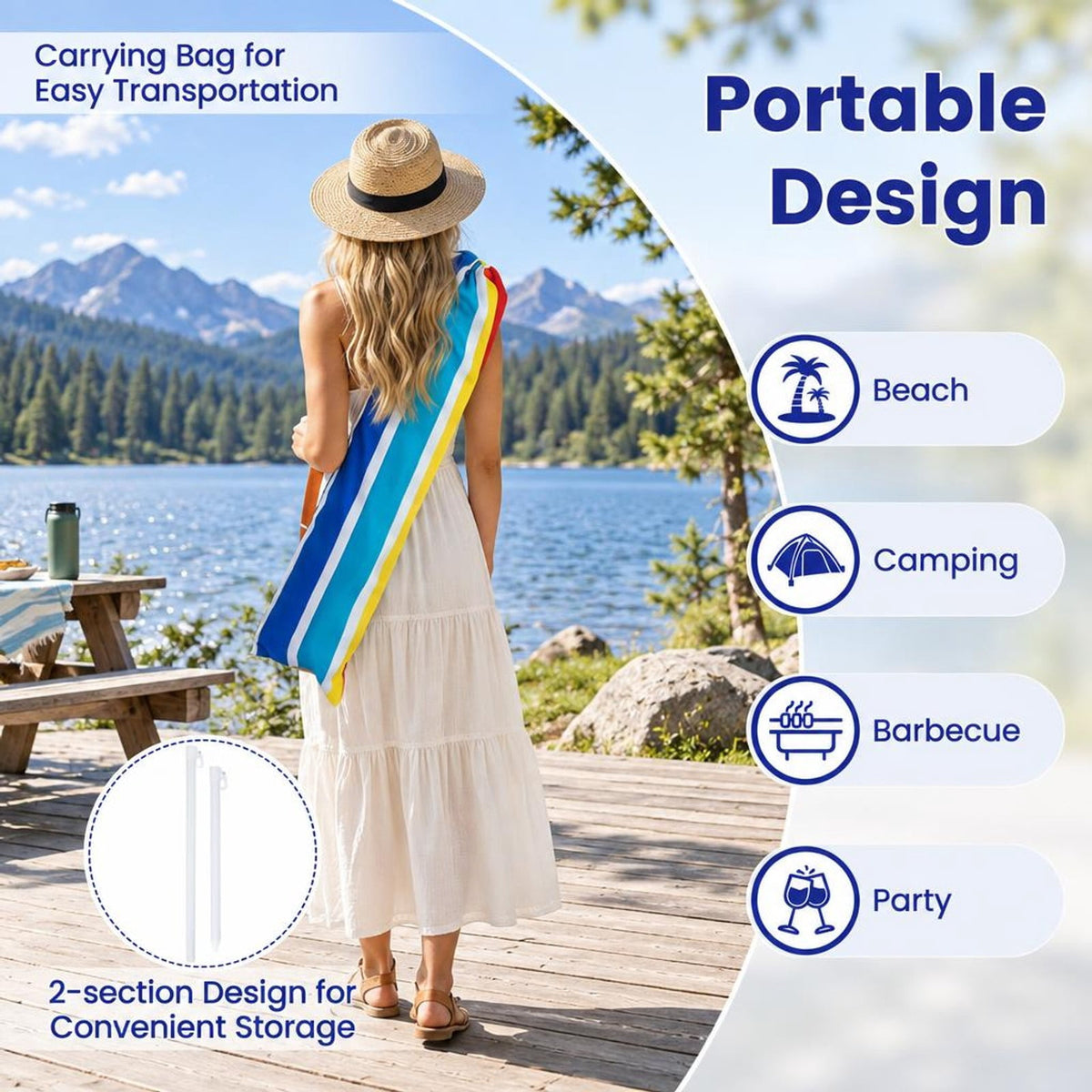 Airfind 6.5 FT Beach Umbrella UPF 50+ with Sand Anchor for Garden Pool Backyard, Polyester Fabric Metal Aluminum Alloy PP Frame, Blue Stripe