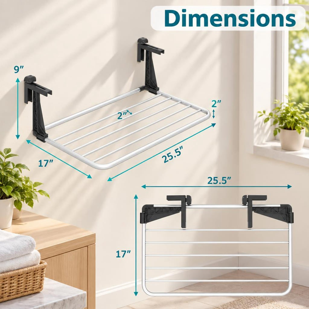 Airfind Portable Aluminum Clothes and Towel Drying Rack, Aluminum Plastic Frame, 25.5 × 17 × 9 Footprint, Silver + Black