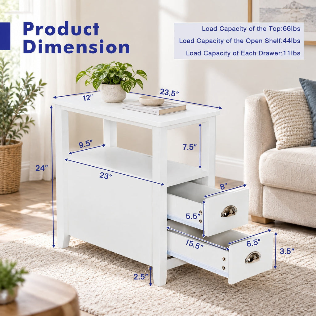 Airfind 2 Pieces Wooden Bed-side Nightstand Set with 2 Drawers, 33 lbs Capacity, Practice board Frame, White