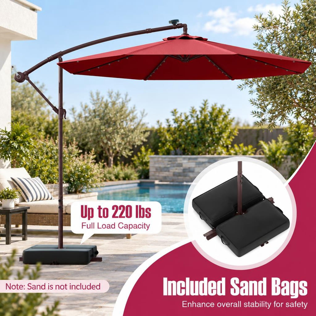 Airfind 10 Ft Patio Umbrella Offset Cantilever Umbrella with 40 Solar Powered Lights, Polyester Fabric Metal Oxford Fabric Frame, Red