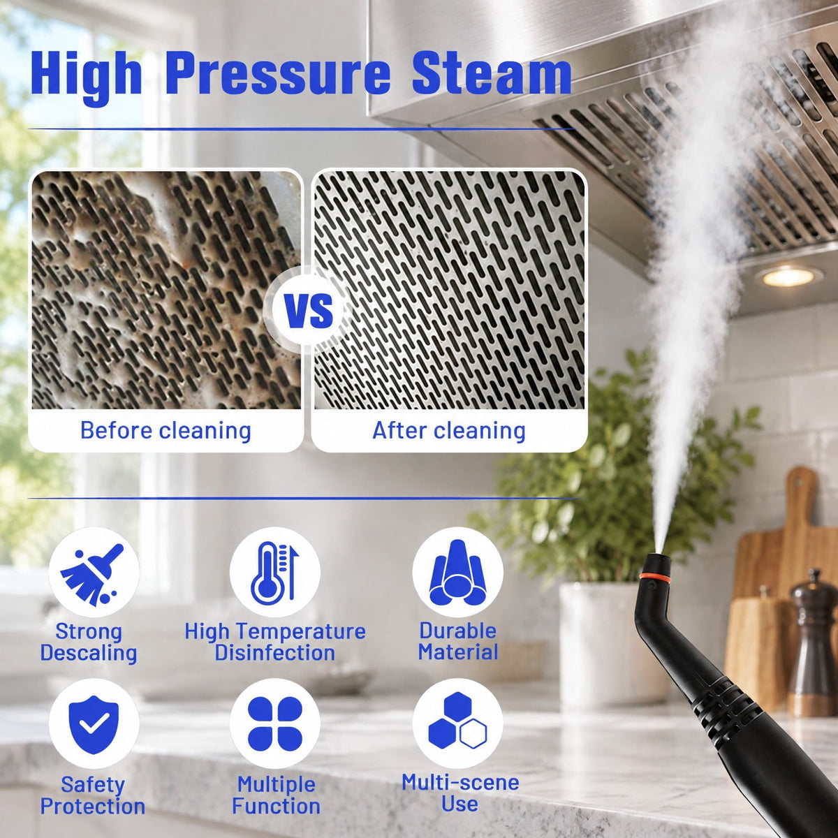 Airfind 2000W Heavy Duty Multi-purpose Steam Cleaner Mop with Detachable Handheld Unit, ABS Frame, : 10 x 17 x 10 Footprint, Blue