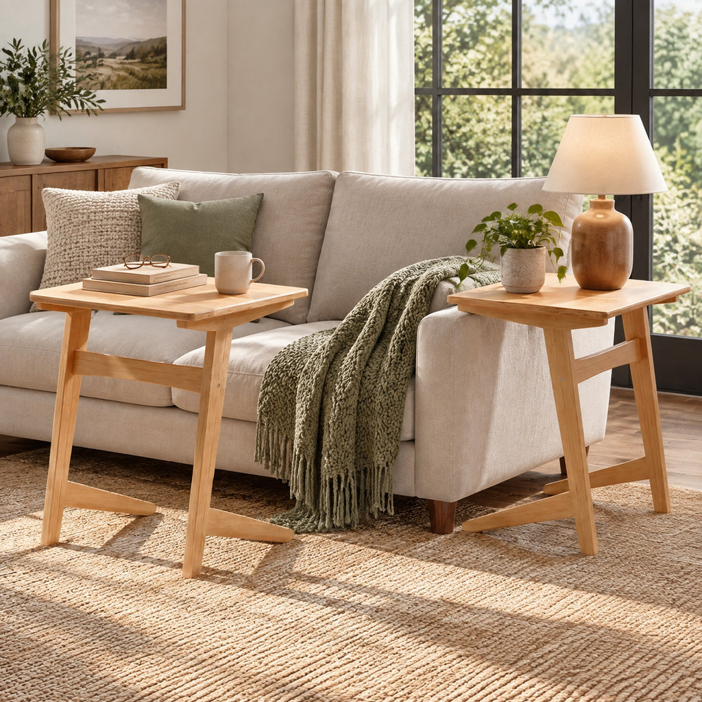 Airfind Set of 2 Wood Sofa Side Table C, 165 lbs Capacity, Rubber Wood MDF Frame, 20 x 18 x 24.5 Footprint, Wood