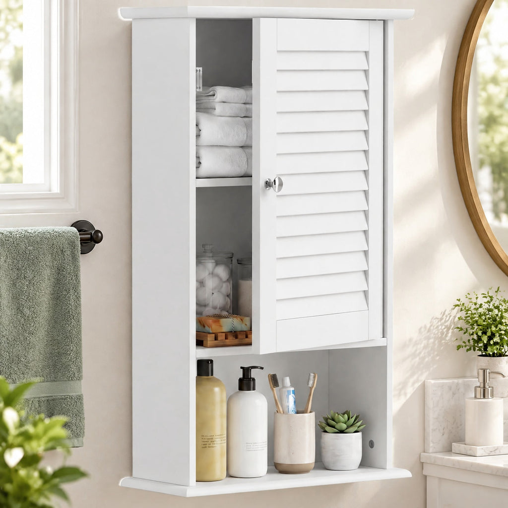 Airfind 27.5 Inch H Wall Hanging Bathroom Storage Cabinet, 46 lbs Capacity, Engineered Wood Frame, 16.5 Inch x 6.5 Inch x 27.5 Inch Footprint, White