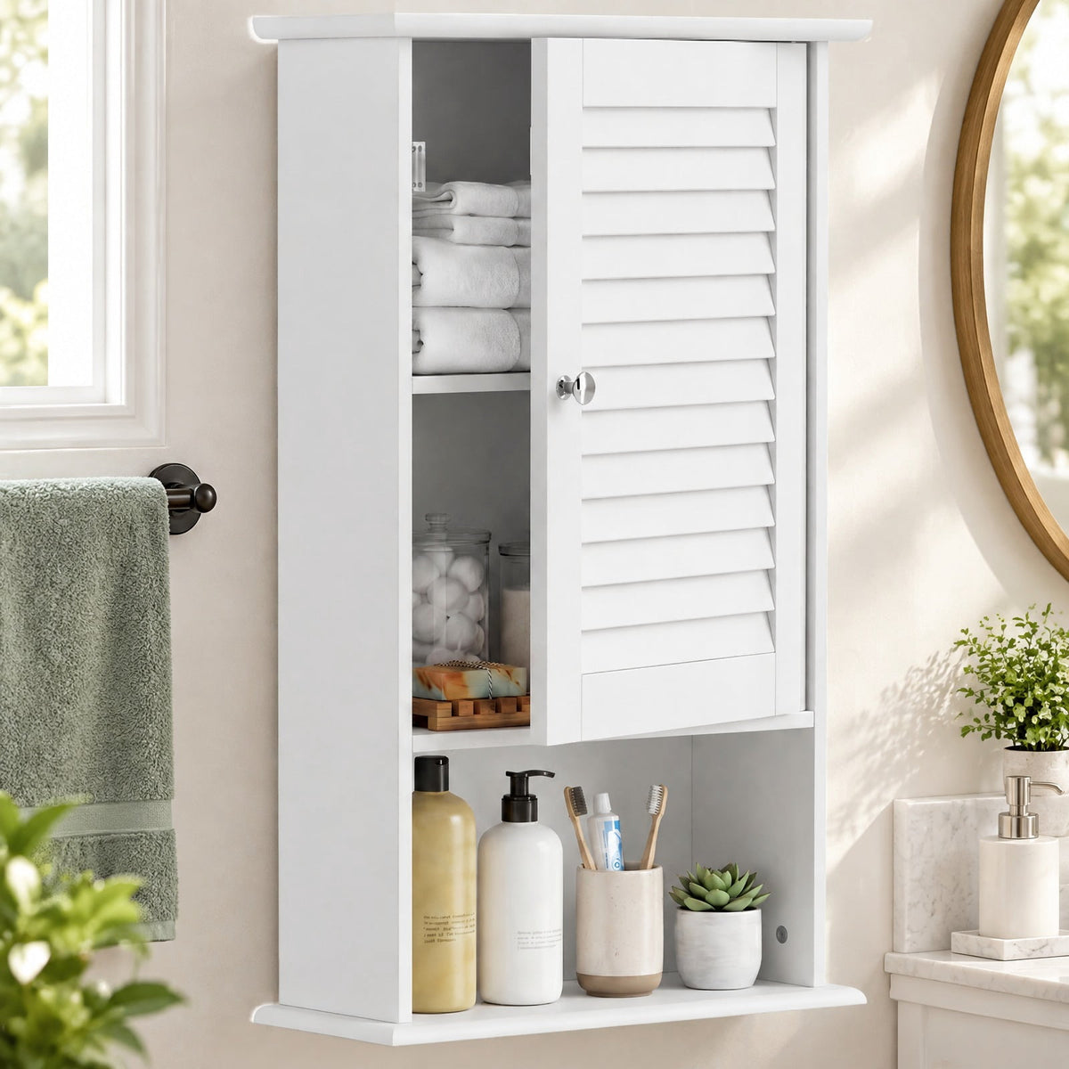 Airfind 27.5 Inch H Wall Hanging Bathroom Storage Cabinet, 46 lbs Capacity, Engineered Wood Frame, 16.5 Inch x 6.5 Inch x 27.5 Inch Footprint, White