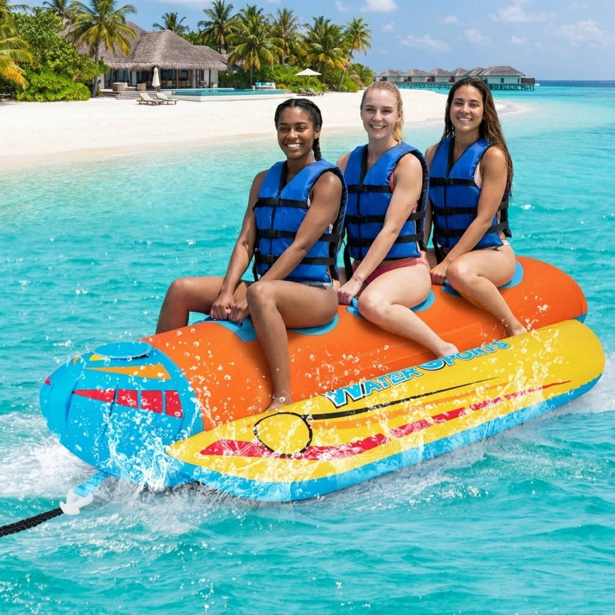 Airfind Inflatable Banana Boat for 3 Riders with EVA-Padded Seats, Yellow