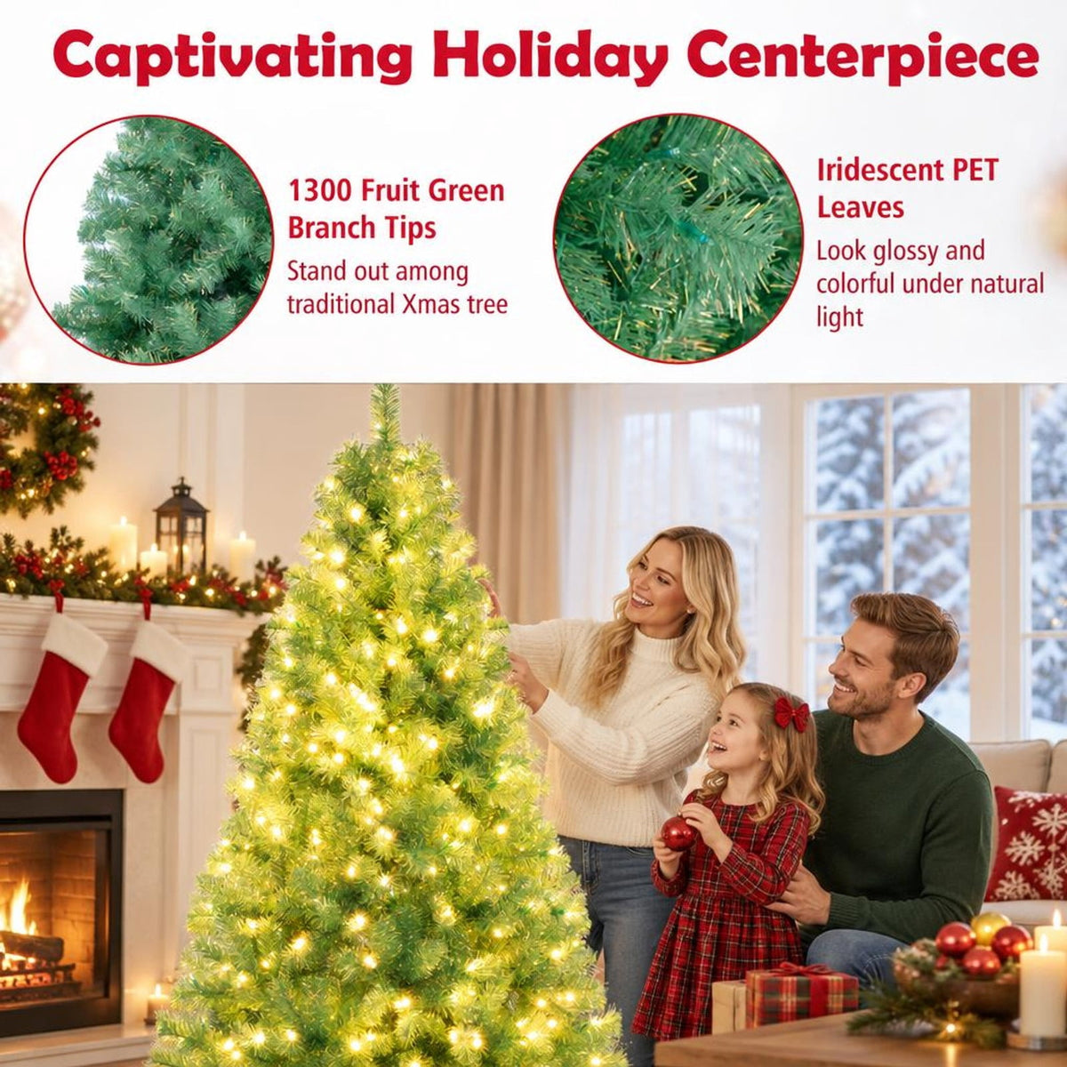 Airfind Pre-Lit Tinsel Christmas Tree Artificial Xmas Tree Home Office Party Seasonal Holiday Decoration, PVC PET Metal Frame, 4.5 x 7.5 ft Footprint