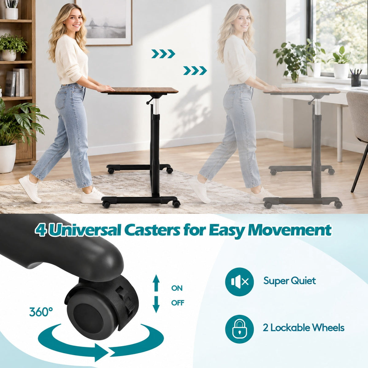 Airfind Height Adjustable Computer Desk Sit to Stand Rolling Notebook Table, MDF Frame, 37.5 x 21.5 x 27.5-42 Footprint, Brown
