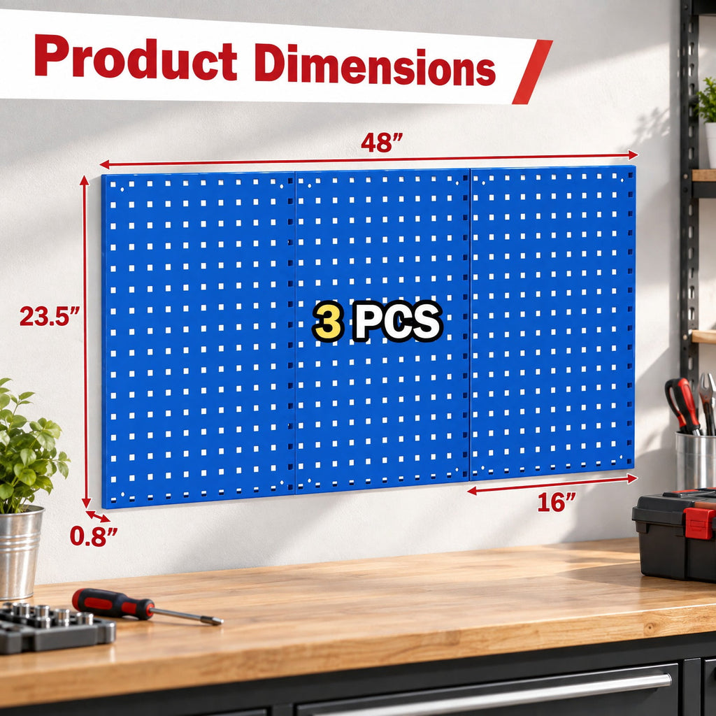 Airfind Wall-Mounted Pegboard Kit with 3 Pegboards for Garage Workshop, Metal Frame, 48 x 23.5 x 0.8 Footprint, Navy