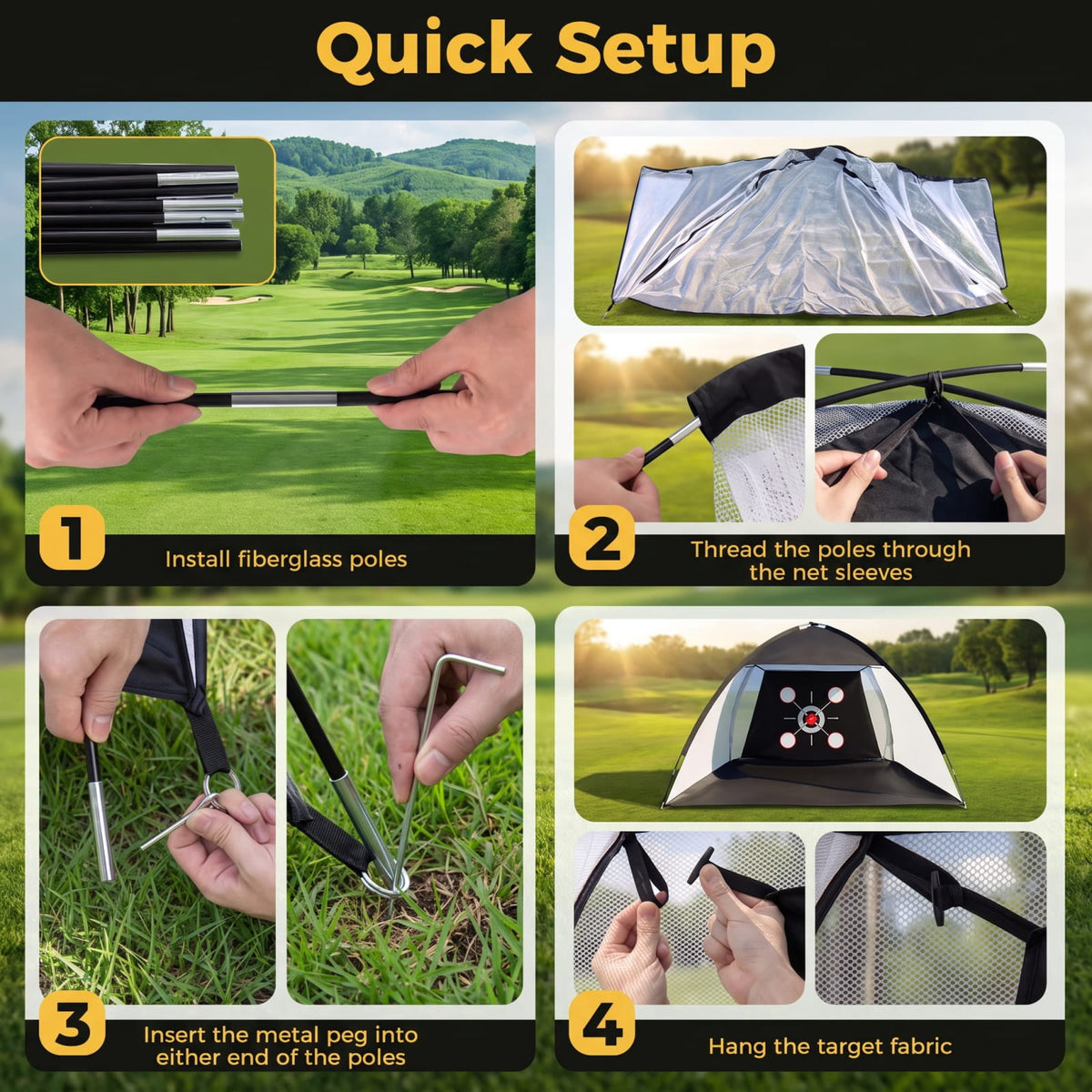Airfind 10.3 x 6.5 Foot Golf Practice Net with Foldable Tri Turf Hitting Mat and Carry Bag for Backyard Garage and Indoor Swing Training, Black
