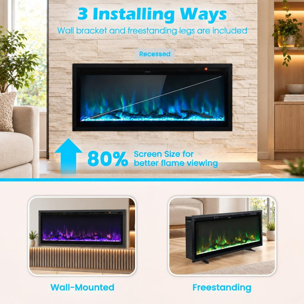 Airfind Electric Fireplace In-wall Recessed with Remote Control and Adjustable Color and Brightness-42 Inches for Everyday Use, Black