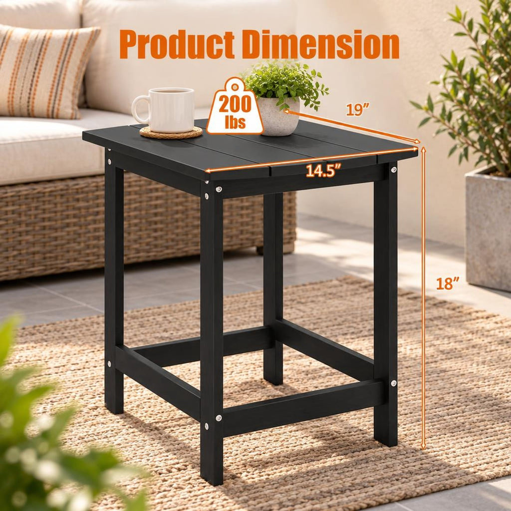 AIRFIND Outdoor Side Table, 18 inch Tall HDPE Patio End Table with Slatted Top and Stainless Steel Screws for Porch or Garden, Black