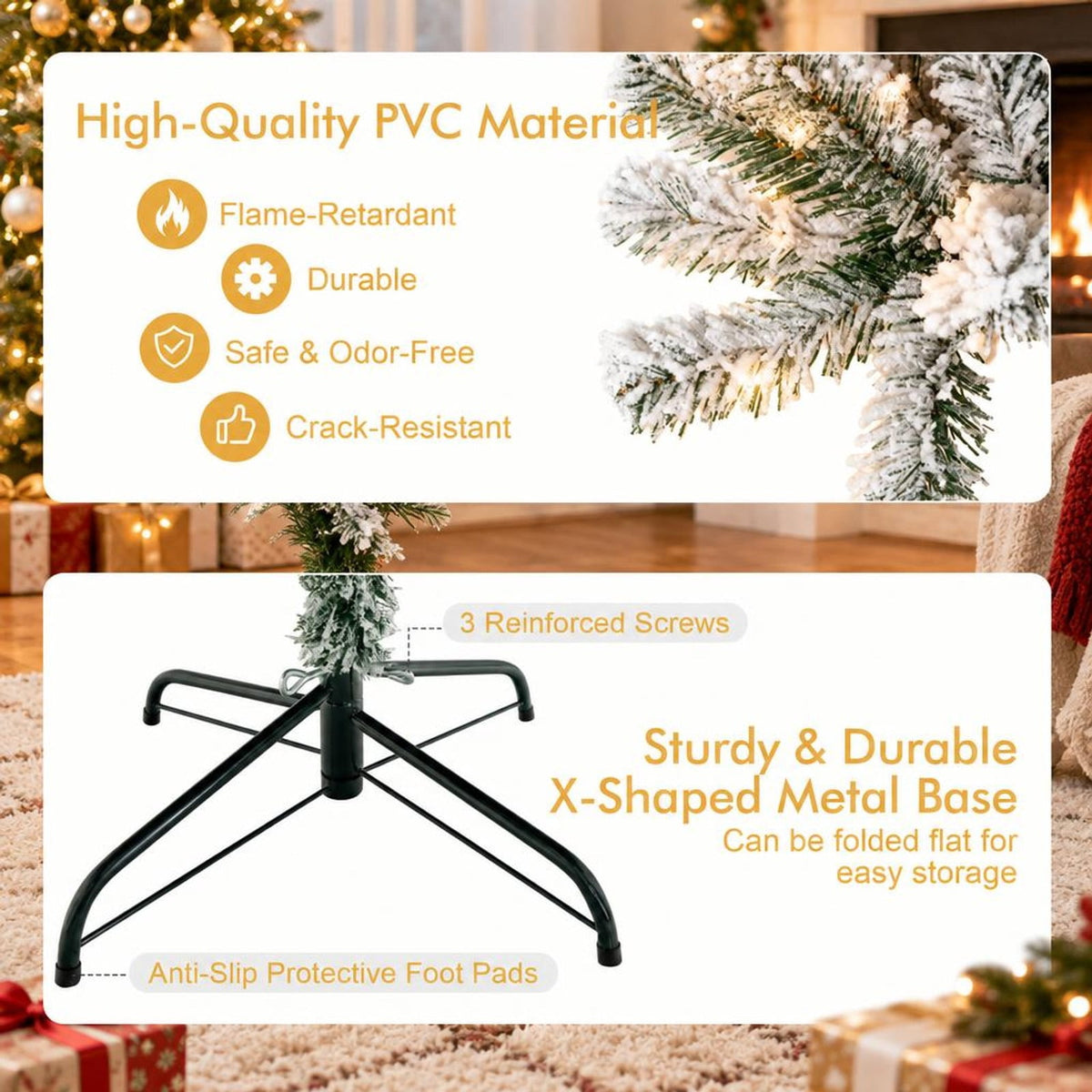 Airfind Snow-flocked Artificial Christmas Tree 7.5 Ft featuring 1010 Branch Tips, Hinged Sections and Metal Stand for Everyday Use, White