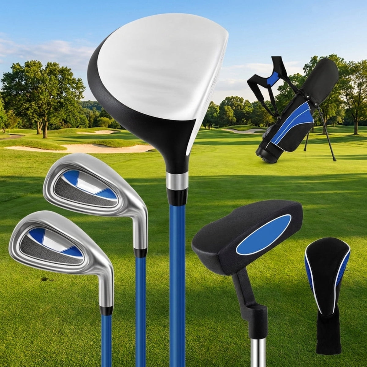 Airfind Womens Complete Golf Club Set with 10 Pieces Including an Alloy Driver and Carbon Fiber Shaft Plus Headcovers and a Lightweight Stand Bag as a Full Golf Set, Blue