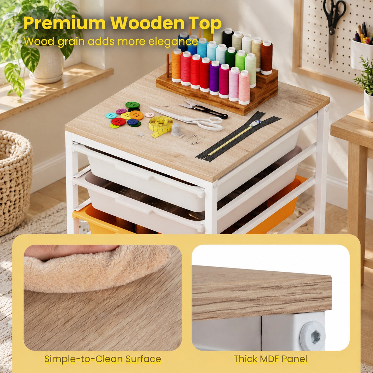 Airfind 6-Drawer Rolling Storage Cart with Wooden Tabletop, 35 lbs Capacity, MDF PP Metal, 14.5 Inch x 13 Inch x 22.5 Inch , Natural + White