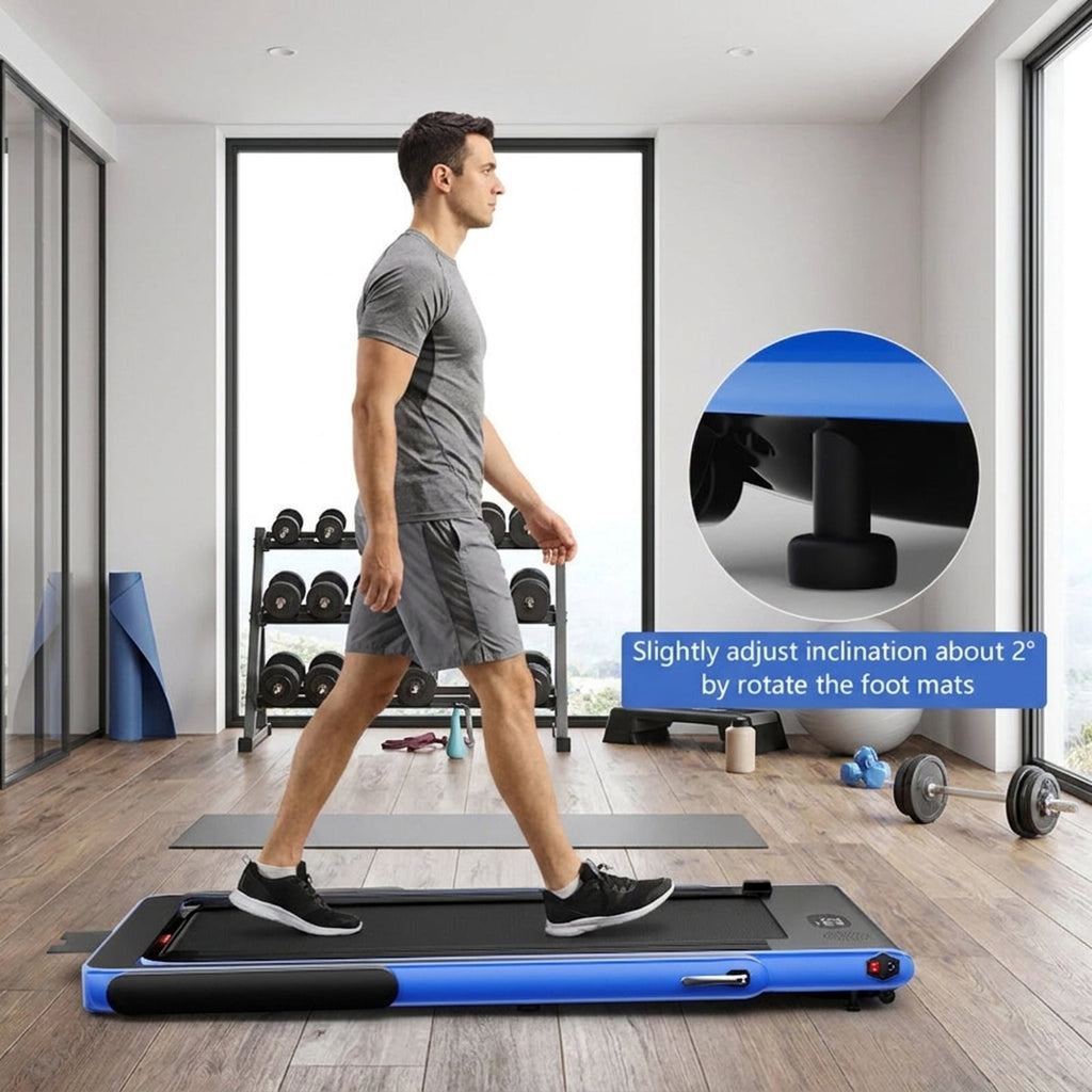 Airfind 2.25 HP 2-in-1 Walk-to-Run Folding Treadmill with App Sync and Audio Console Walking Treadmill for Home Supports 265 lbs, Navy