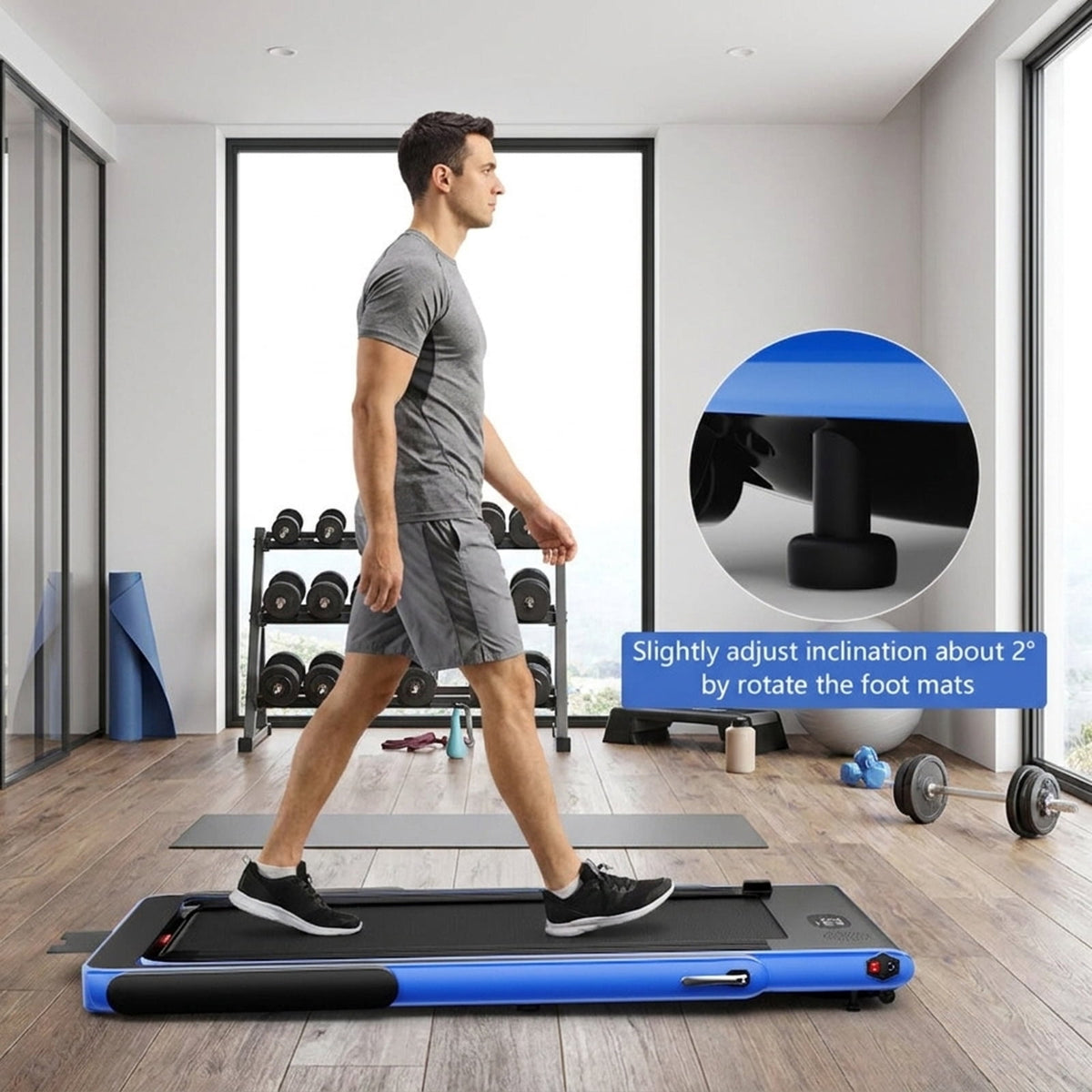 Airfind 2.25 HP 2-in-1 Walk-to-Run Folding Treadmill with App Sync and Audio Console Walking Treadmill for Home Supports 265 lbs, Navy