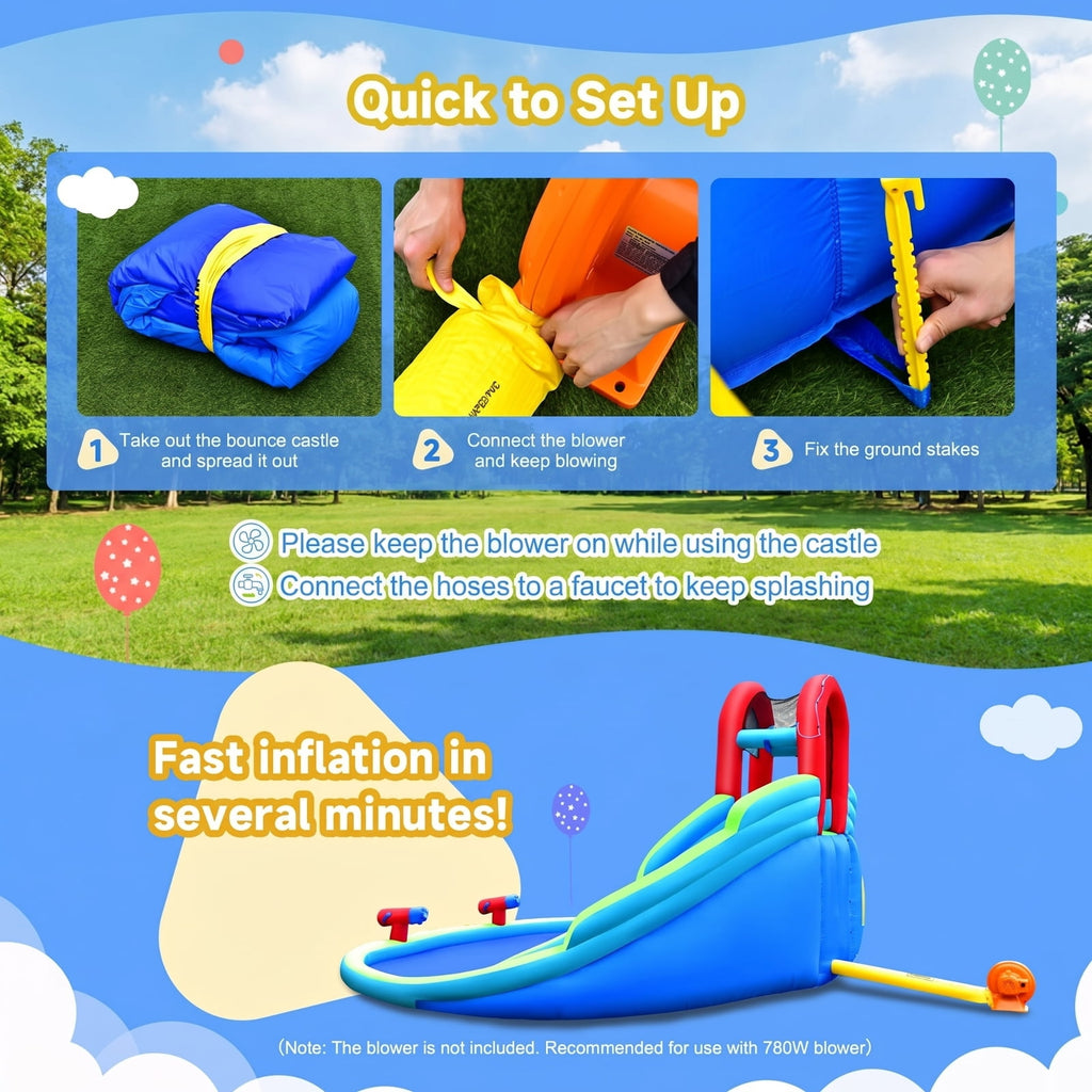 Airfind Inflatable Water Slide Bounce House with Upgraded Handrails, Dual Slides, Water Cannons, Climbing Wall, 216x212x116in for Kids 3-10