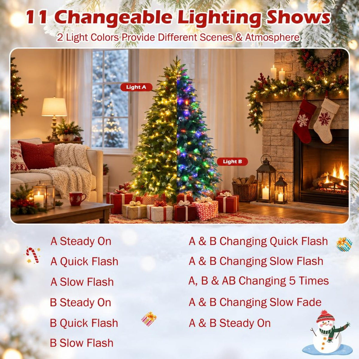 Airfind Pre-Lit Snowy Christmas Hinged Tree with Flash Modes and Multi-Color Lights-5 ft, PE PVC iron Height: 5 ft Base: 3.3 ft Frame, Green