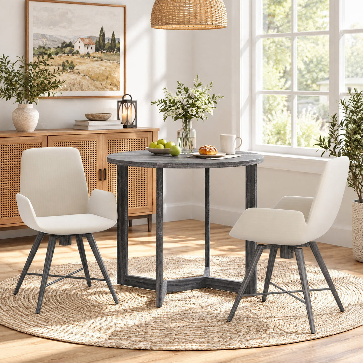 Airfind 36 Inch Round Wood Dining Table for 2-4 People with Wing-shaped Pedestal Base, 220 Lbs Capacity, Rubber Wood Mdf, 36 Inch X 30 Inch, Black