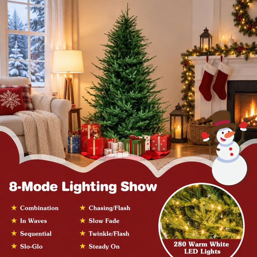 Airfind Pre-lit Christmas Tree with 280 Warm White LED Lights and 8 Lighting Modes-6ft, White, the 3-section design easy to install and store