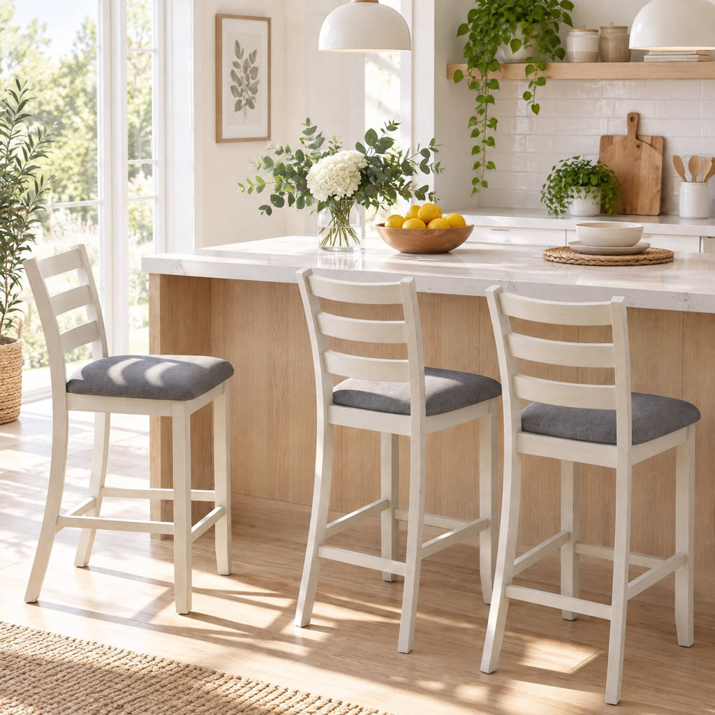 Airfind Counter Height Chairs with Fabric Seat and Rubber Wood Legs, 330 lbs Capacity, Linen Fabric Sponge Rubber Wood Plywood Frame, Beige