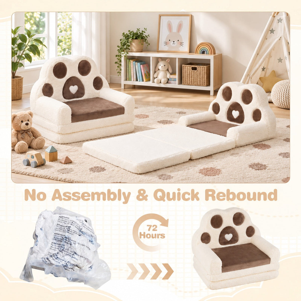 Airfind 2-in-1 Convertible Kids Sofa to Lounger with Removable Cover, Cotton Velvet Sponge Frame, for 18-36 Months Old, Brown