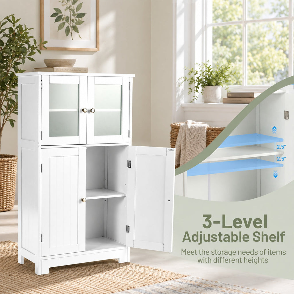 Airfind Bathroom Floor Storage Locker Kitchen Cabinet with Doors and Adjustable Shelf, MDF Frame, 23 x 12 x 43 inch Footprint, White