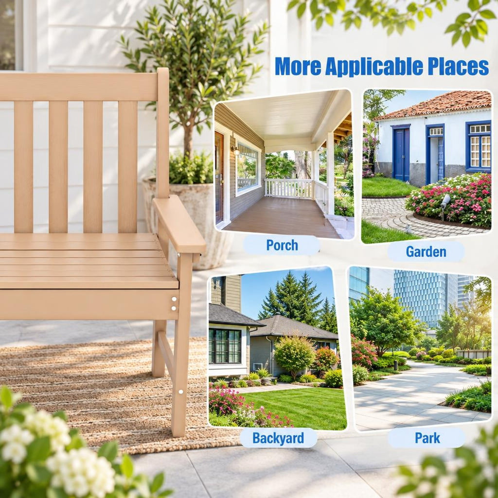 Airfind 52 Inch All-Weather HDPE Outdoor Bench with Backrest and Armrests, 705 lbs Capacity, HDPE Frame, Gray