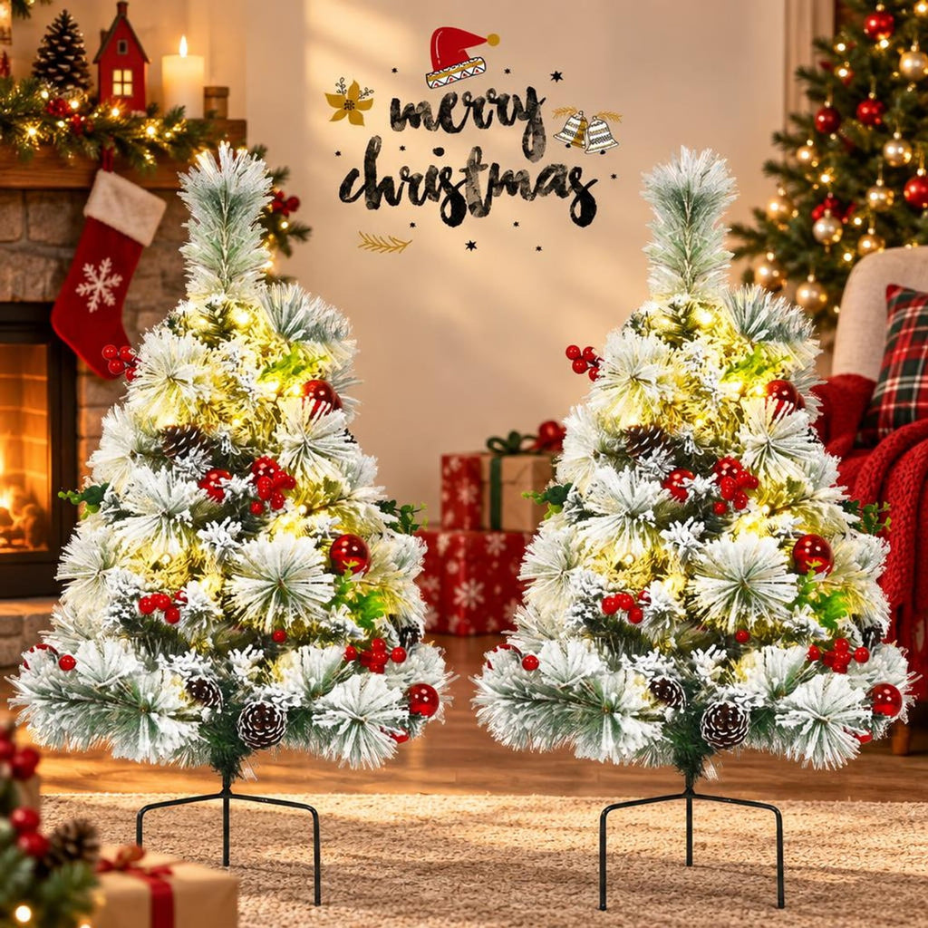 Airfind 2 Feet Set of 2 Pre, PVC PET Metal PE Tree Height: 26in/65 cm Tree Width: 16in/40 cm Length of Ground Stakes: 4in/10 cm Frame, Green + White