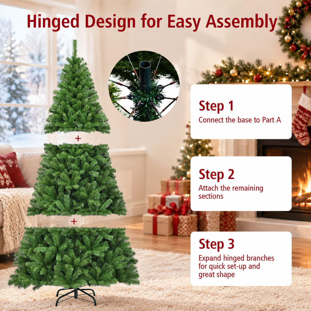Airfind PVC Artificial Christmas Tree Premium Hinged-7.5 ft, PVC iron Frame, 3.8ft x 6ft Footprint, Green