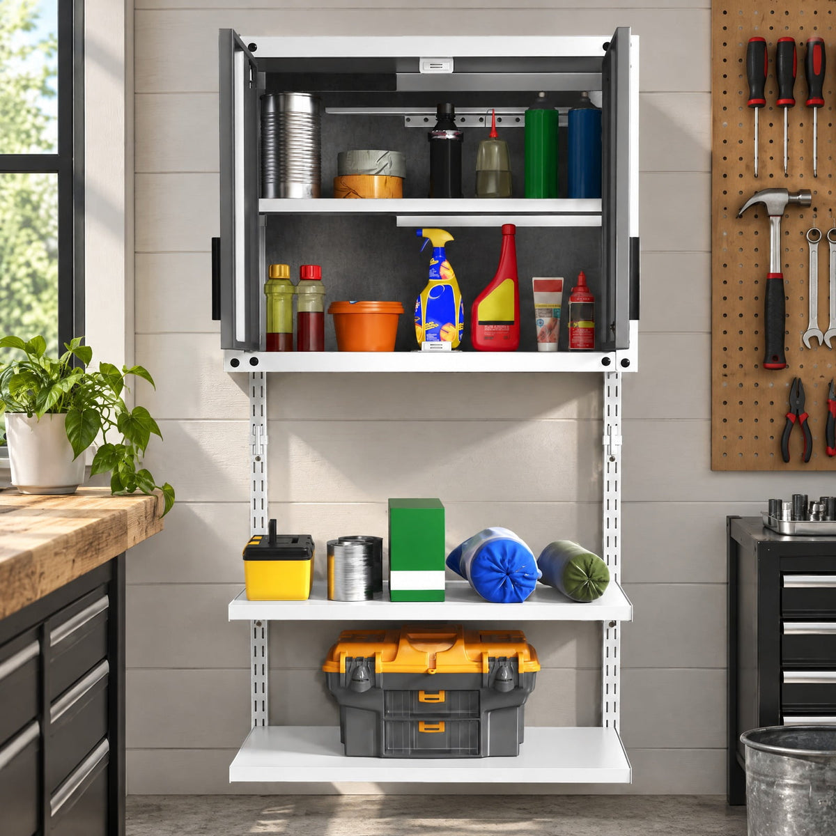 Airfind Metal Wall Cabinet with Lock and 3 Adjustable Shelves, 55 lbs Capacity, Metal Frame, 28.5in x 14in x 47in Footprint, Gray and White