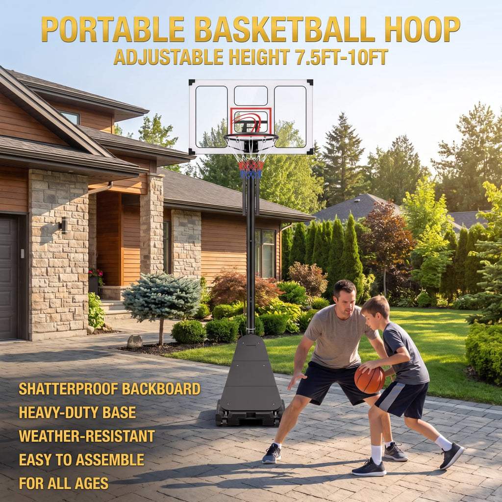 Airfind Portable Basketball Hoop with 4.9 to 10 Foot Adjustable Height Shatterproof PC Backboard Rebounder and Ball Storage for Backyard, Black