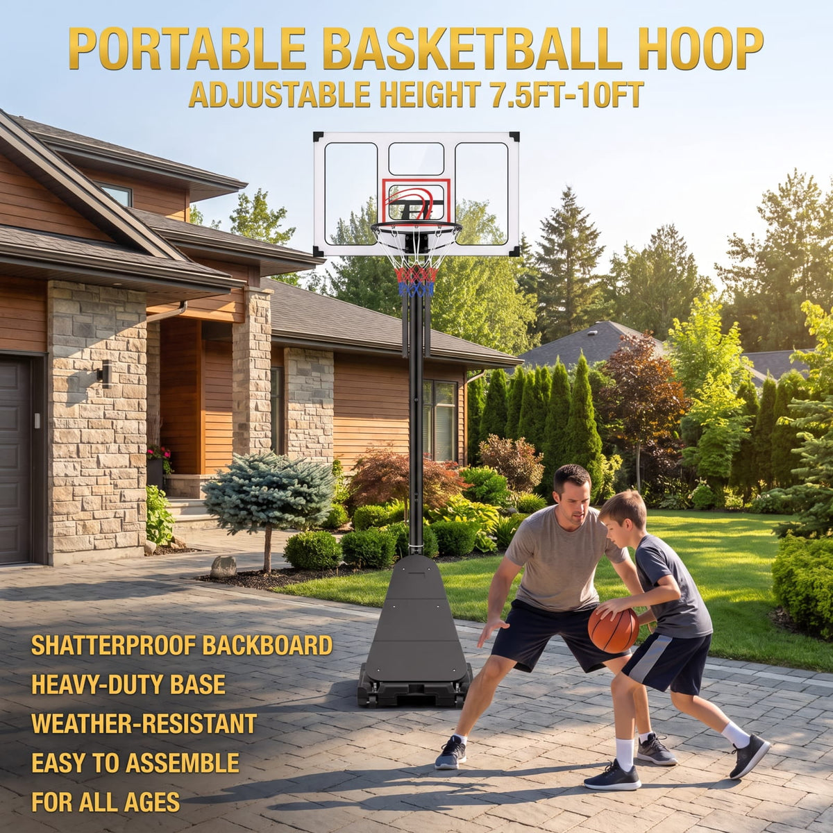 Airfind Portable Basketball Hoop with 4.9 to 10 Foot Adjustable Height Shatterproof PC Backboard Rebounder and Ball Storage for Backyard, Black