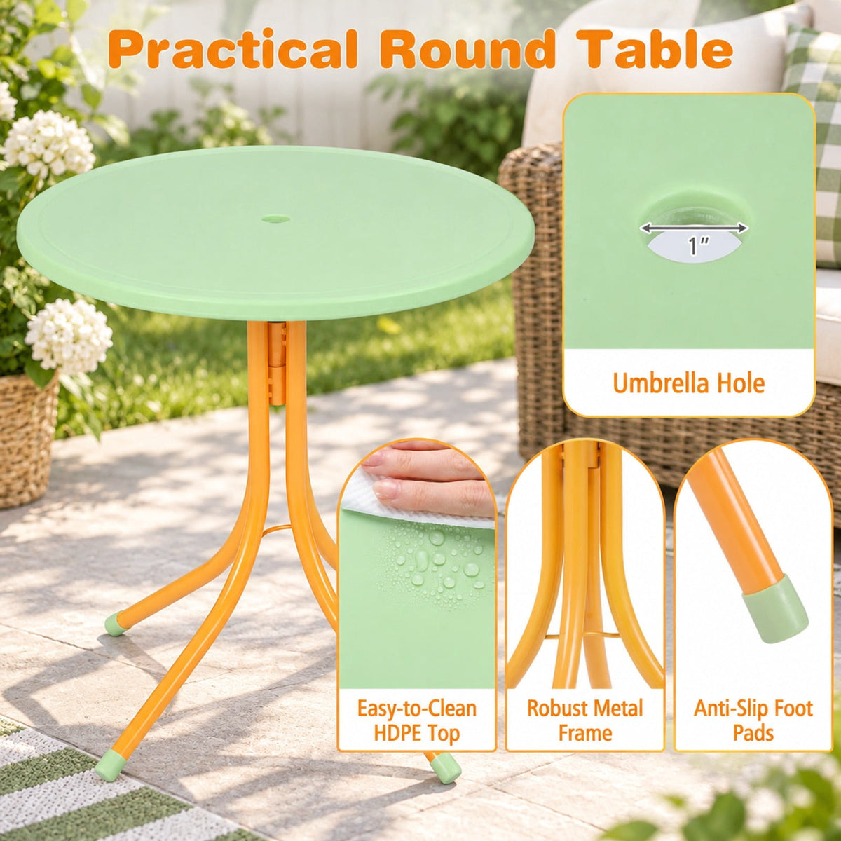 Airfind Kids Outdoor Table and Chair Set with 2 Folding Chairs and Height Adjustable Umbrella, 165 lbs Capacity, for 3-6 Years Old, Yellow