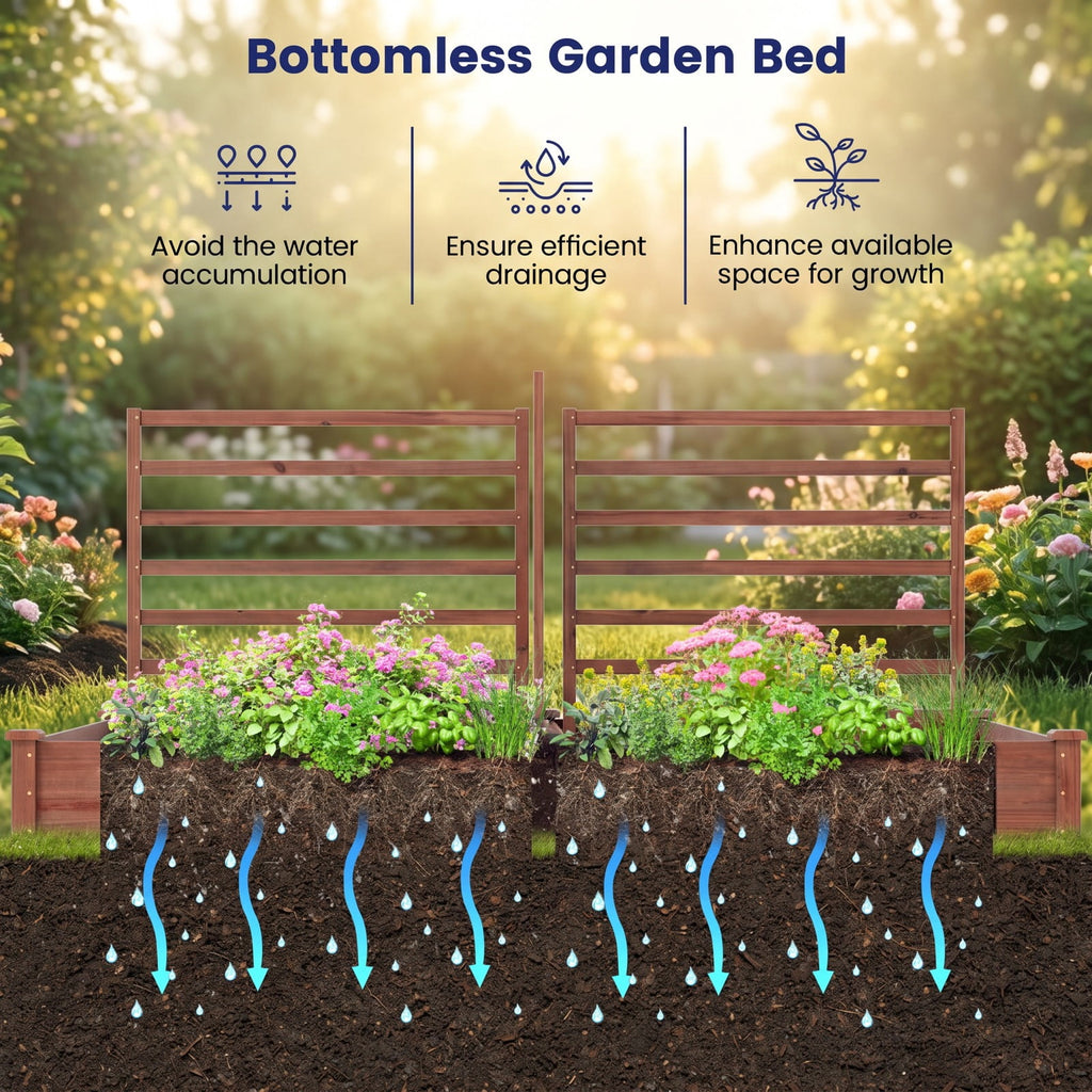Airfind Raised Garden Bed with 2 Planter Boxes and 3 Trellis, 22 lbs Capacity, Fir Wood Frame, 88 x 45 x 43 (L x W x H) Interior Footprint, Brown