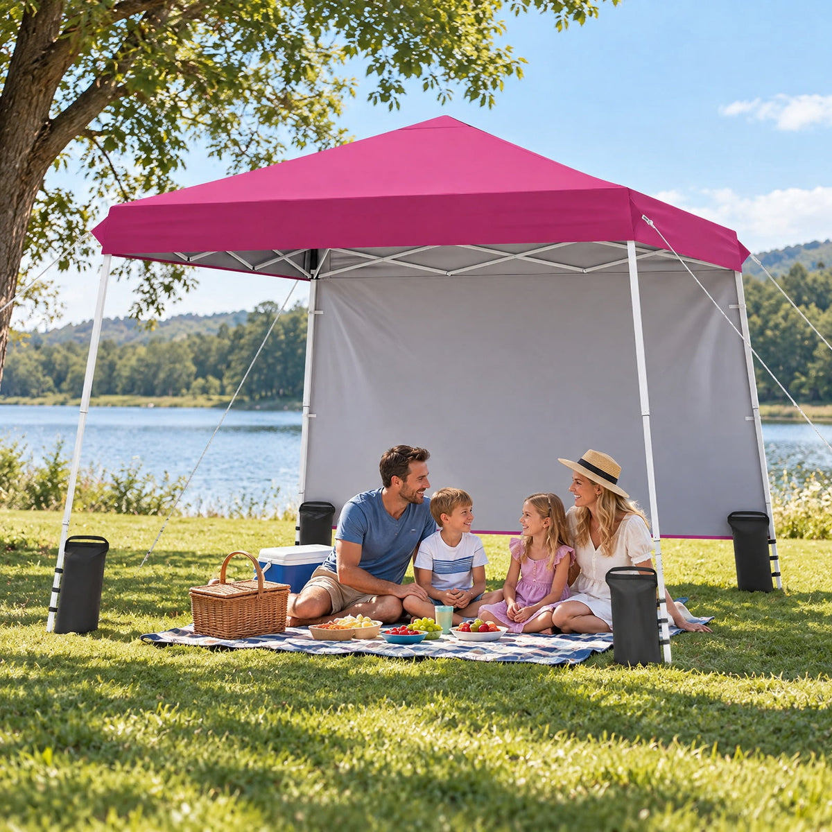 Airfind 9 ft x 9 ft Pop Up Canopy Tent with 8 Ground Stakes 4 Wind Ropes and Carry Bag for Outdoor Party, Metal Oxford Cloth PP Frame, Pink