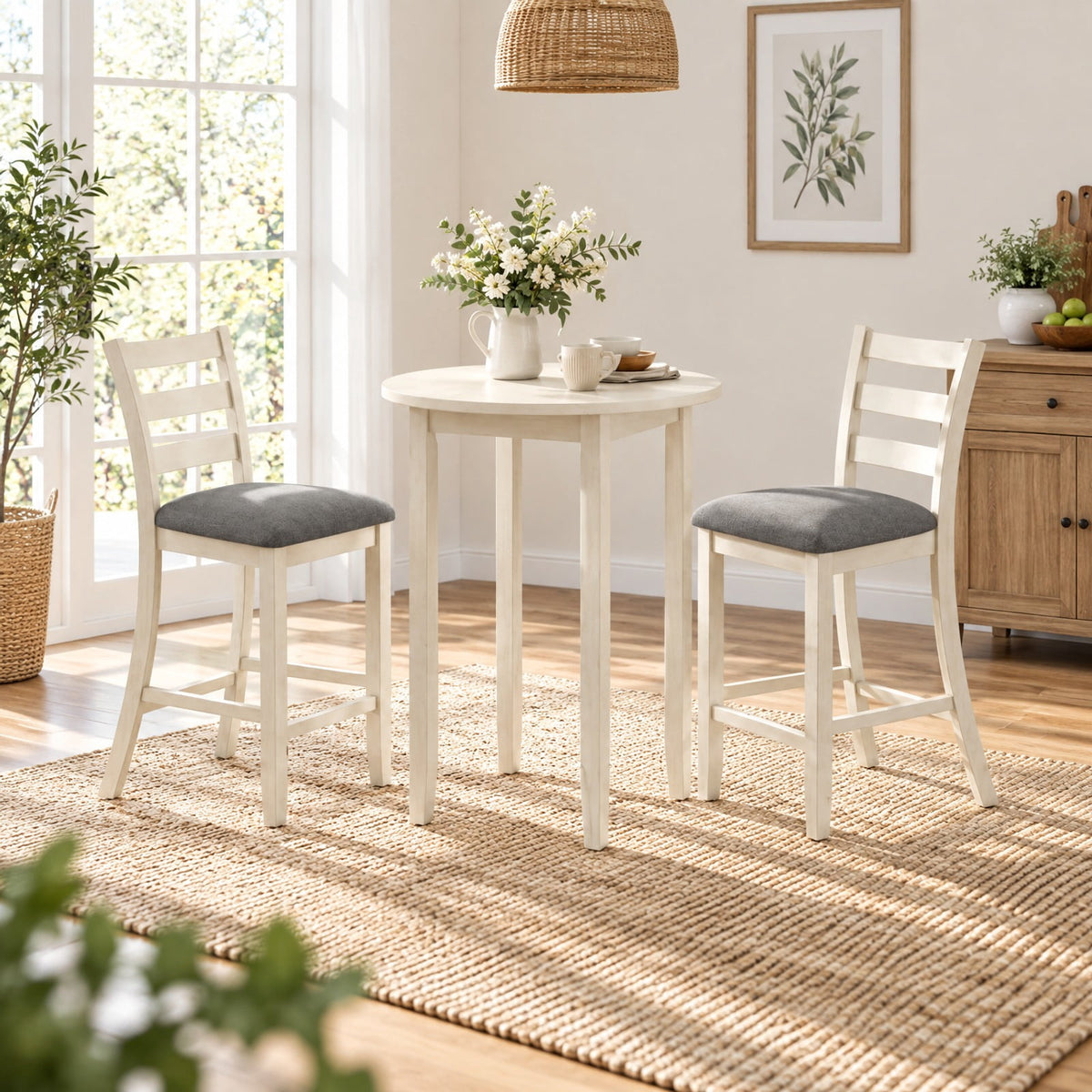 Airfind Counter Height Chairs with Fabric Seat and Rubber Wood Legs, 330 lbs Capacity, Linen Fabric Sponge Rubber Wood Plywood Frame, Beige