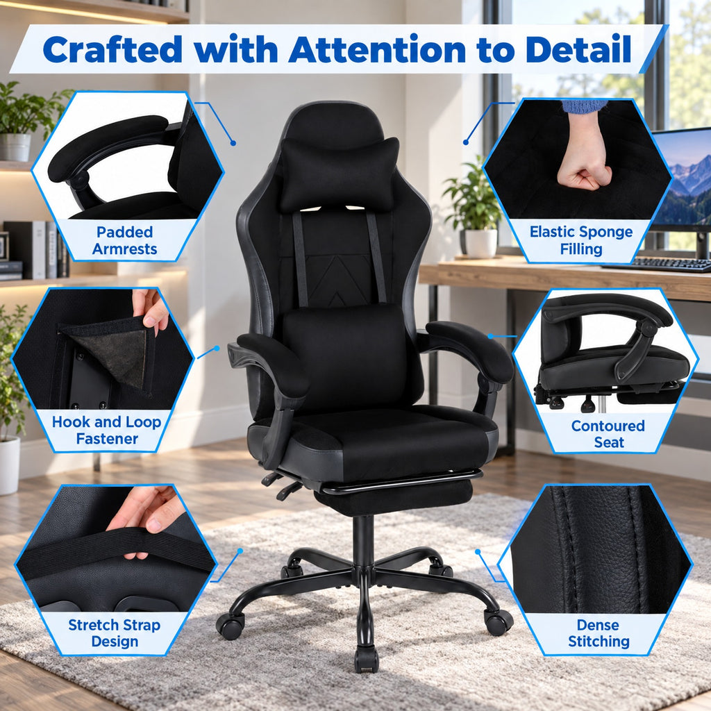 Airfind Gaming Chair Height Adjustable Computer Chair with Headrest Lumbar Support Linkage Armrests, 330 lbs Capacity, Black