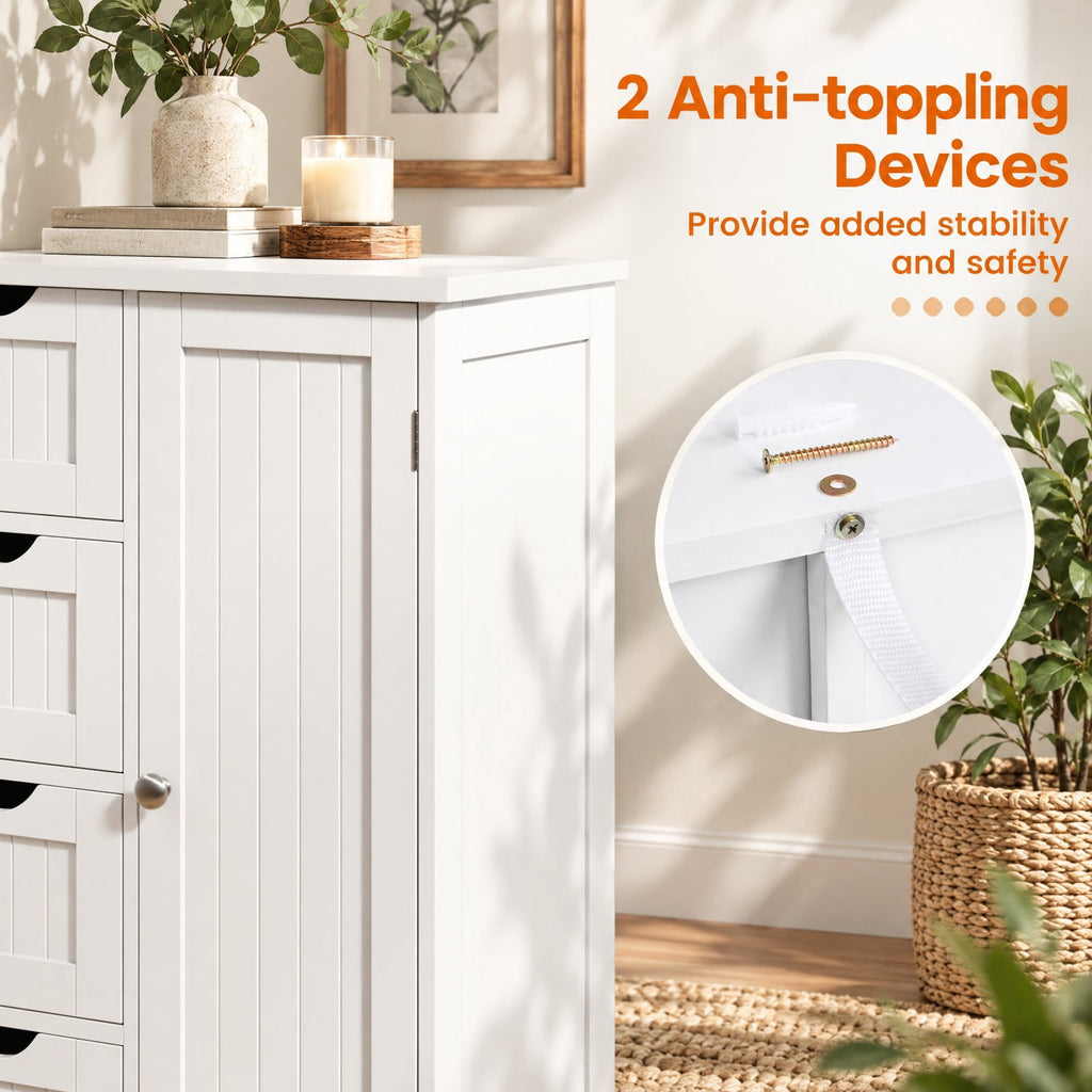 Airfind Standing Indoor Wooden Cabinet with 4 Drawers, 143 lbs Capacity, MDF Engineered Wood Frame, 21.5 Inch x 12 Inch x 32.5 Inch Footprint, White