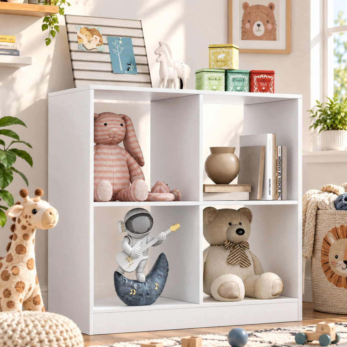 Airfind 4-Cube Kids Bookcase with Open Shelves, 60 lbs Capacity, Engineered wood Frame, 29 Inch x 13 Inch x 29 Inch Footprint, White