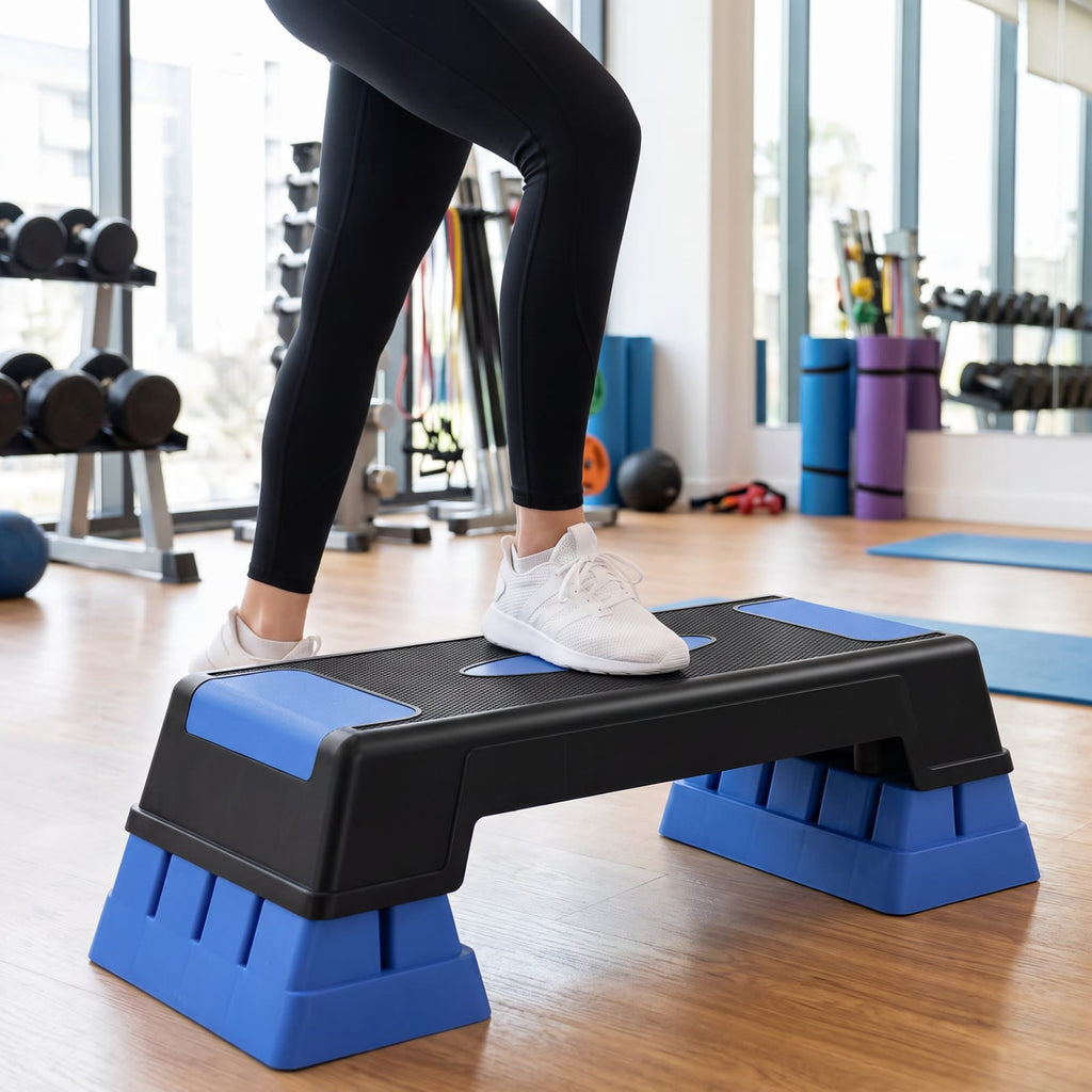 Airfind Aerobic Exercise Stepper Platform with 3 Adjustable Height Levels and Anti Slip Surface for Home Cardio and Strength Workouts, Blue