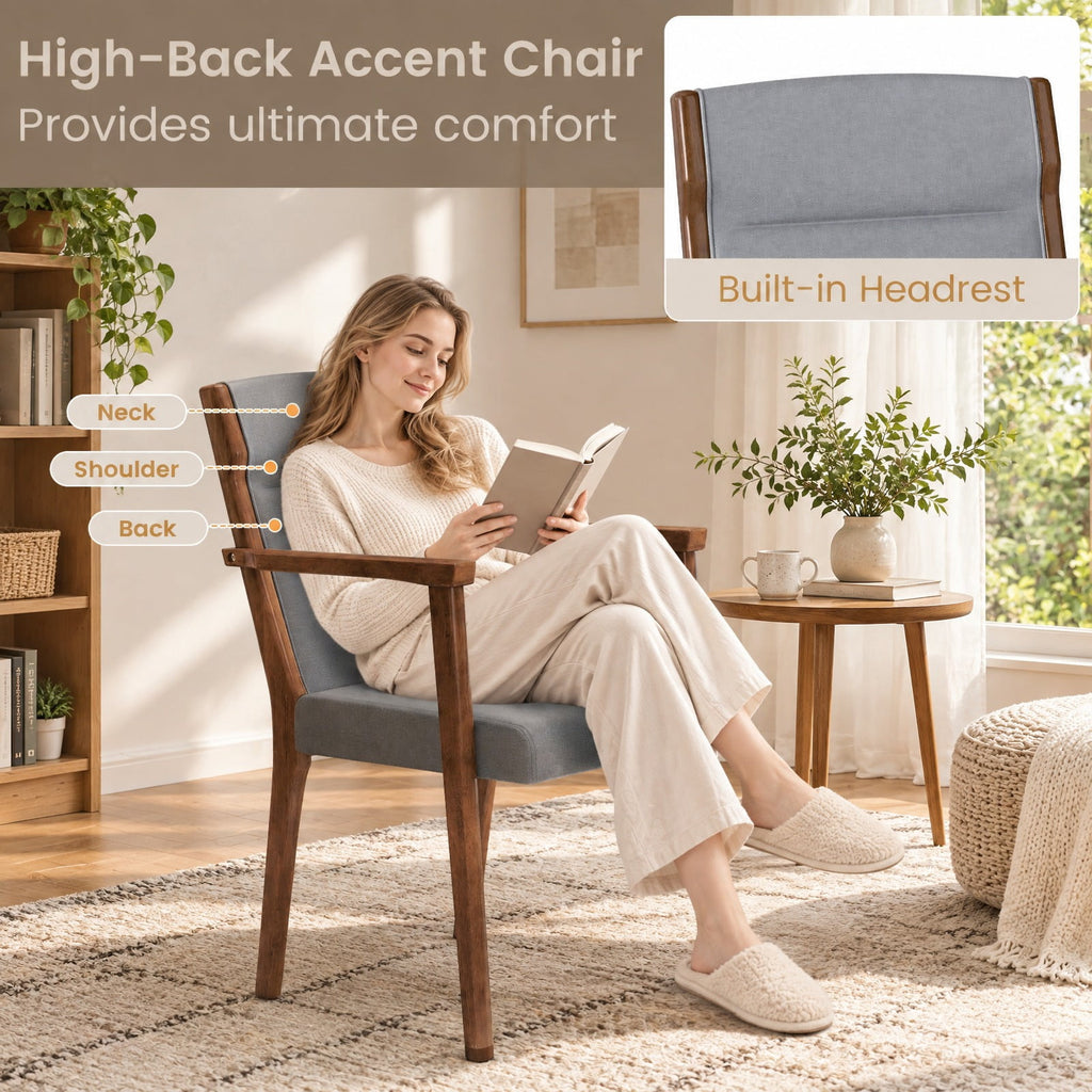 Airfind Upholstered Wooden Accent Chairs Set of 2 with High Back and Soft Cushion, 352 lbs Capacity, Rubber Wood Frame, Gray