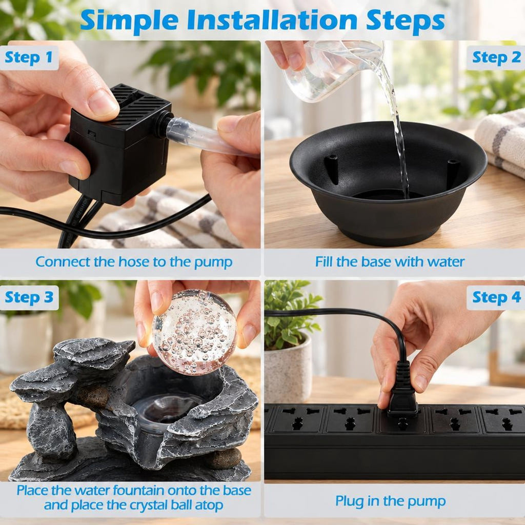 Airfind Tabletop Water Fountain with Rolling Crystal Ball and Color-Changing LED Light-B, PP Resin Fiberglass Style A Frame, 8.5 x 10.5 Footprint