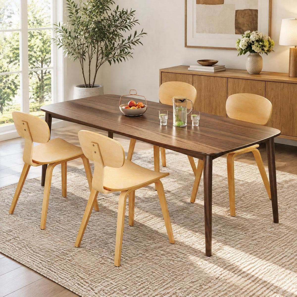 Airfind Modern Dining Chair Set of 4 with Wide Seat, 330 lbs Capacity, Bentwood Rubber Wood Frame, 17 x 20.5 x 31.5 Footprint, Natural