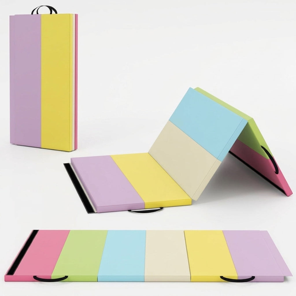 Airfind Gymnastics Practice Set with Tri-Fold PU Mat and 9 ft Folding Balance Beam, Multi-Color
