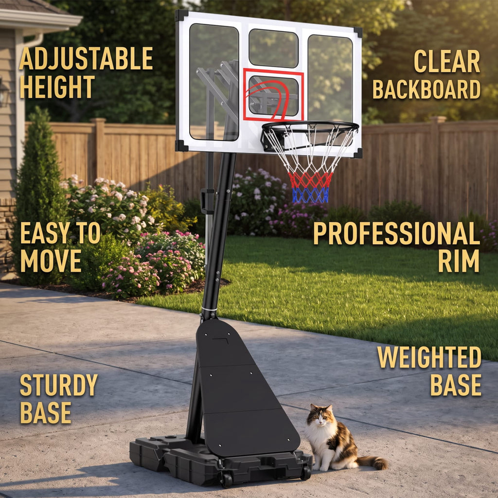 Airfind Portable Basketball Hoop with 4.9 to 10 Foot Adjustable Height Shatterproof PC Backboard Rebounder and Ball Storage for Backyard, Black